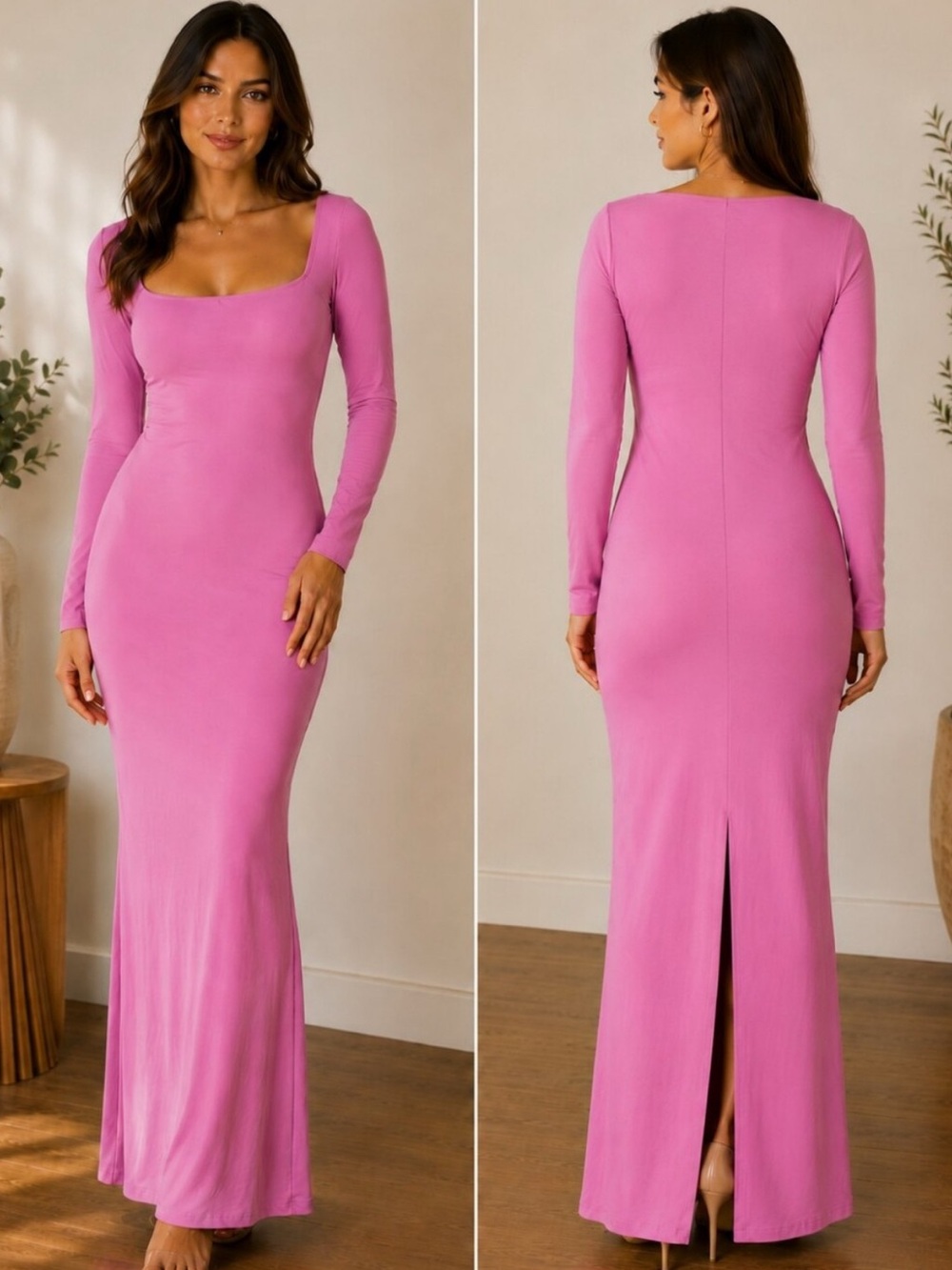 wild fable Long-Sleeve Square Neck Maxi Dress - Pink